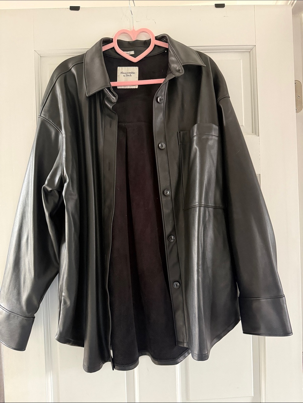 Abercrombie & Fitch Black Faux Leather Shirt Jacket Shacket